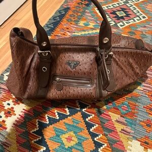 Prada I N S P I R E D duffle bag Brown Ostrich-Textured Leather Satchel